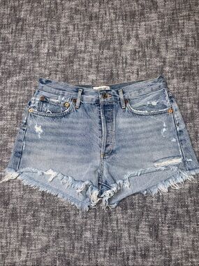 AGOLDE Parker Light Wash Distressed Denim Shorts 27with Frayed Hem button fly